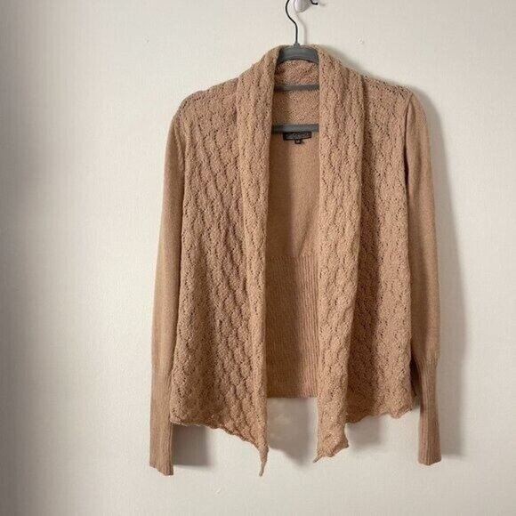 Classic Fine Alpaca Clothing M Beige Open Front Draped Cardigan Wool Lagenlook - Picture 3 of 7